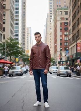 Material London Men’s Burgundy Leather Jacket Sz M